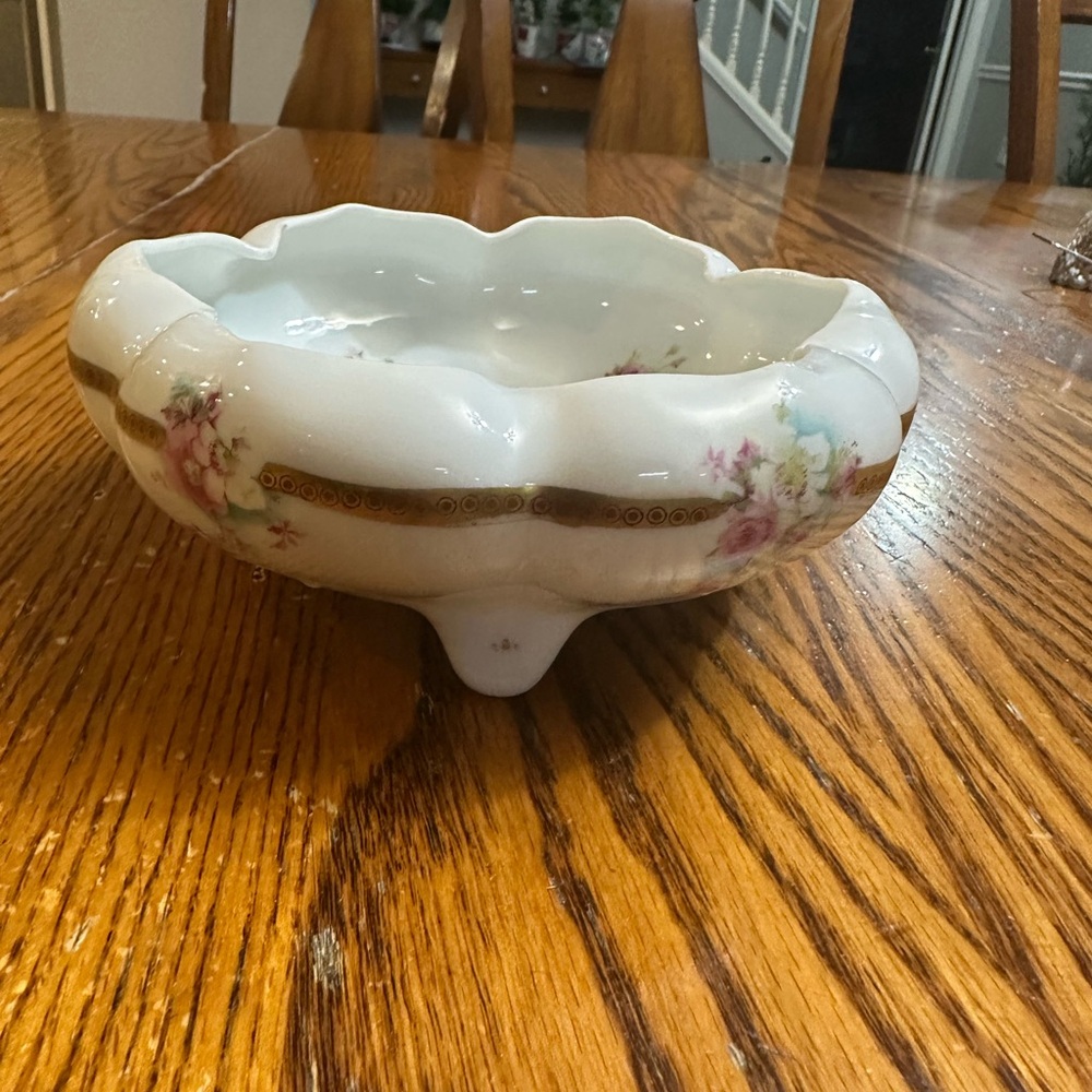 Floral Scalloped Ceramic Antique Bowl